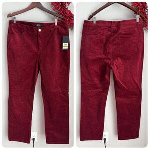 Jones NY Womens Straight Leg Classic Velvet Cord Pants Indie Sz 14 Deep Burgundy